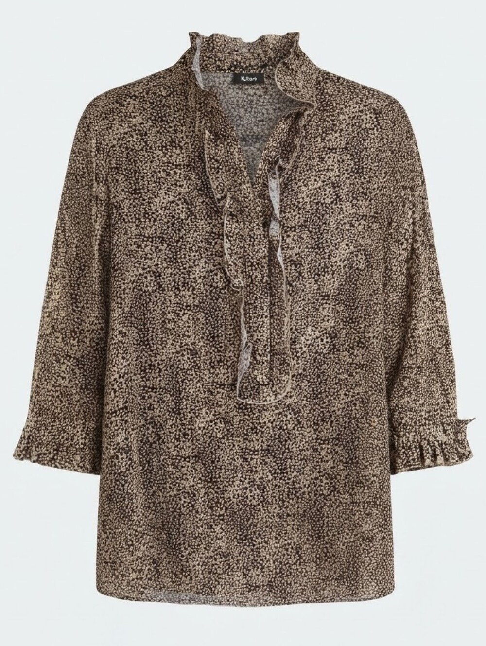 Kiton Yellow Black Speckled Print Ruffle Blouse Made in Italy Size 42 - Picture 2 of 9
